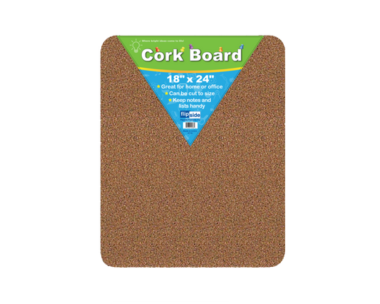 10086 Flip Side Products 18” X 24” Cork Bulletin Board With Self-Healing, Rounded Cork Wrap Long Edges, Cuttable to Size, 18” X 24” X 0.5”, Brown Color, 12 Pieces per Order