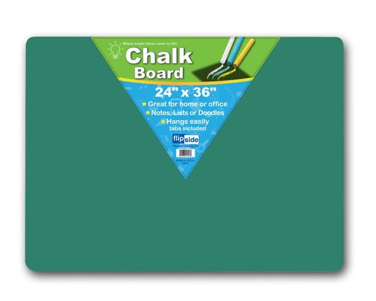 10106 Flip Side Products 18” X 24” Green Chalkboard With Rounded Corners, Smooth Edges, Hardboard Backing, Adhesive Squares Inlcuded, 18” X 24” 0.125”, Sold in Packs of 12