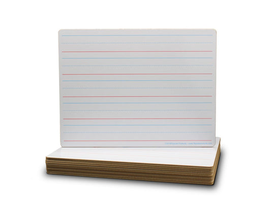 10134 Flip Side Products High-Quality Red & Blue Ruled Two Sided Dry Erase Board With Non-ghosting Write-And-Wipe Surface, Smooth Rounded Corners and Edges, 1 1/8” Line Set With 3/8” of Blank Descender 9.5” X 12”, Class Pack of 12
