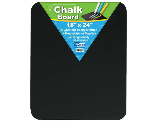 10204 Flip Side Products 18” X 24” Chalkboard With Adhesive Squares for Mounting, Rounded Corners, Hardboard Backing, 18” X 24” 0.125”, Black Color, Sold in Packs of 12
