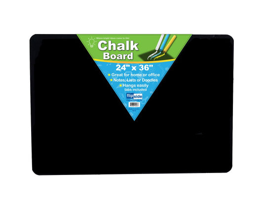 10206 Flip Side Products 24” X 36” Black Chalkboard With Rounded Corners, Smooth Edges, Hardboard Backing, Adhesive Squares Inlcuded, 24” X 36” X 0.125”, Sold by 12 Units/Carton