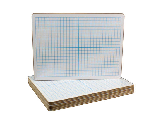 11200 Flip Side Products High-Quality XY Axis/Plain Two-Sided Dry Erase Board With Non-ghosting Surface, Warp/Chip Resistant, 14 X 10 Sq Quadrants, 28 X 20 Sq Total Grid, 3/8” X 3/8” Square Measurement, 9” X 12”, Class Pack of 12