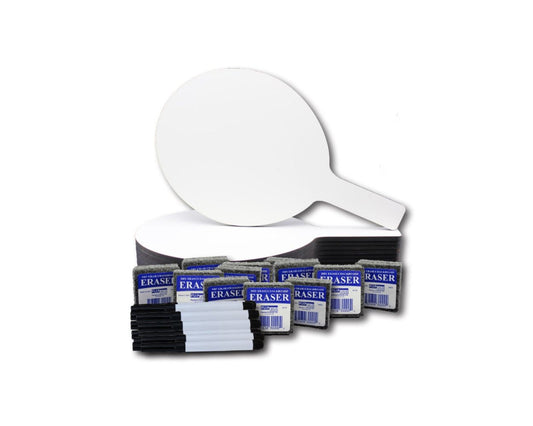 11232 Flip Side Products 7” X 12” Dry Erase Answer Oval Paddle With Non-ghosting Dry Erase Surface, Easy-Grasp Handles, Smooth Rounded Edges, 12 Black Pens and 12 Felt Erasers Included, 7” X 12” X 0.25”, Class Pack of 12 Sets
