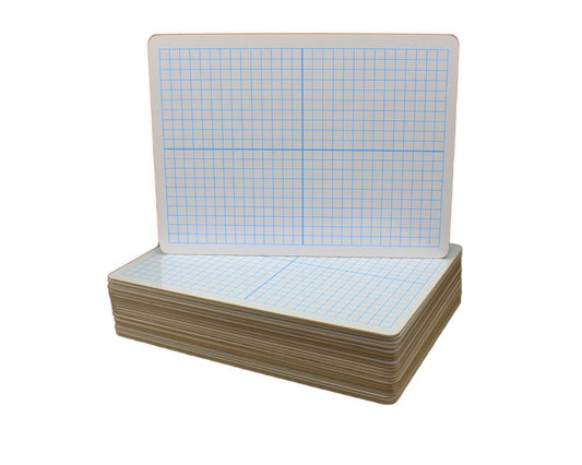 12000 Flip Side Products Double-Sided XY Axis and Plain Dry Erase Board With Non-ghosting Dry Erase Surface, Durable Hardboard Backing, 14 X 10 Square Quadrants, 28 X 20 Total Grid, 3/8” X 3/8” Individual Square, 9” X 12”, Class Pack of 24
