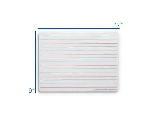 12034 Flip Side Products 9” X 12” High-Quality Two-Sided Ruled Dry Erase Boards With Non-ghosting Surface, Smooth Rounded Edges and Corners, Hardboard Backing, 1 1/8” Each Line Set With 3/8” of Blank Descender, Class Pack of 24