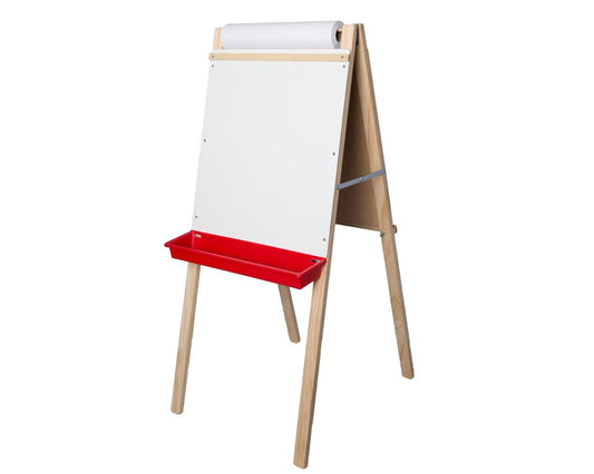 17237 Flip Side Products Child’s Deluxe Double Easel Stand With Solid Wood Construction, Lead-Free Chalkboard, White Dry-Erase Board, 15” 100 Paper Roll, One Durable Tray Included, 44” X 19”
