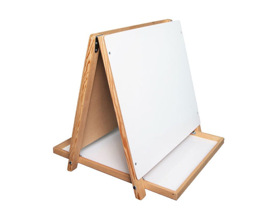 17305 Flip Side Products Table Top Easel With White Dry Erase Surface on One Side, Green Chalkboard on Other Side, Large Center Tray, 18.5” X 18”