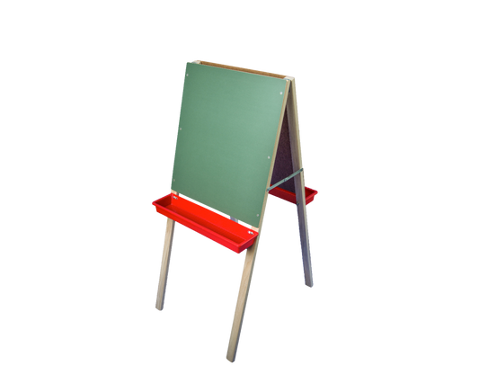 17307 Flip Side Products Child’s Double Easel Stand With Solid Wood Construction, Lead-Free Chalkboard, White Dry-Erase Board, 15” 100 Paper Roll, Two Durable Plastic Trays Included, 44” X 19”