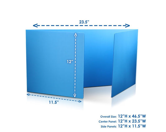 19272 Flip Side Products Premium Plastic Study Carrels With Durable Lightweight Corrugated Plastic. Rounded Corners, Blue Color, 12” X 46.5”, Pack of 12 or 24