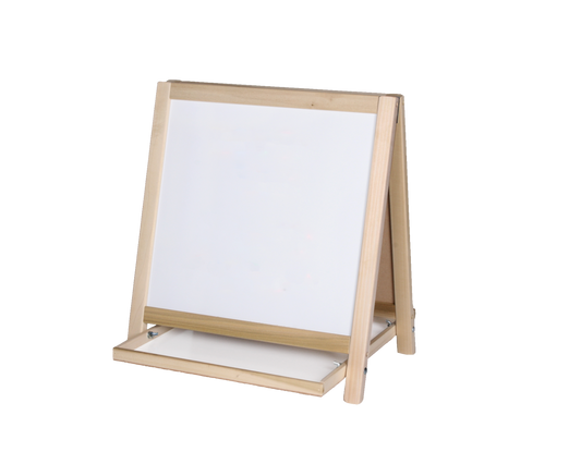 19306 Flip Side Products Double Sided Magnetic Dry Erase Table Top Easel Stand With Framed Wooden Easel, White Magnetic Dry Erase Surface, Large Center Tray, Writes on and Wipes off Easily, 19.5” X 18”