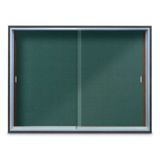 UV9006OCS Uvp Inc. Cork Board Handsome Stained Solid Oak Frame W/ Sliding Tempered Glass Doors