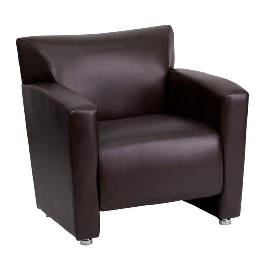222-1-BN-GG Flash Furniture Hercules Majesty Series Brown Leathersoft Chair Ideal For Business Offices Made Of 1.8 High Density Foam, Hardwood Frame Construction And Brushed Aluminum Feet / 4 Inches Seat Thickness