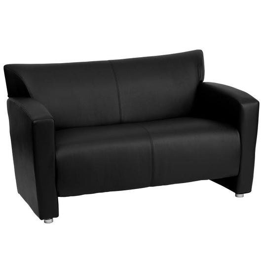 222-2-BK-GG Flash Furniture Hercules Majesty Series Black Leathersoft Loveseat Ideal For Business Offices Made Of 1.8 High Density Foam, Hardwood Frame Construction And Brushed Aluminum Feet / 4 Inches Seat Thickness / 2 Seating Capacity