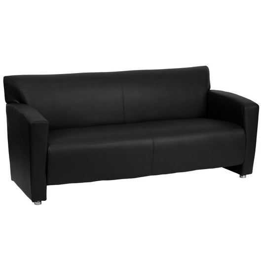 222-3-BK-GG Flash Furniture Hercules Majesty Series Black Leathersoft Sofa Ideal For Business Offices Made Of1.8 High Density Foam, Hardwood Frame Construction Brushed Aluminum Feet / 4 Inches Seat Thickness / 3 Seating Capacity