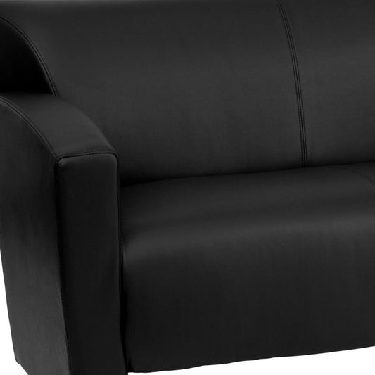 222-3-BK-GG Flash Furniture Hercules Majesty Series Black Leathersoft Sofa Ideal For Business Offices Made Of1.8 High Density Foam, Hardwood Frame Construction Brushed Aluminum Feet / 4 Inches Seat Thickness / 3 Seating Capacity