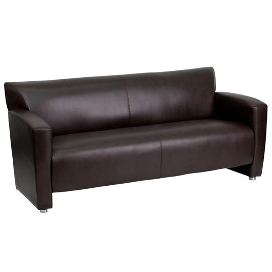 222-3-BN-GG Flash Furniture Hercules Majesty Series Brown Leathersoft Sofa Ideal For Business Offices 1.8 High Density Foam Made Of Hardwood Frame Construction And Brushed Aluminum Feet 4 Inches Seat Thickness / 3 Seating Capacity