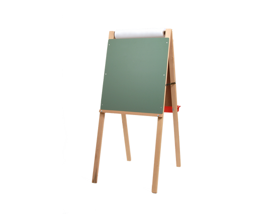 17237 Flip Side Products Child’s Deluxe Double Easel Stand With Solid Wood Construction, Lead-Free Chalkboard, White Dry-Erase Board, 15” 100 Paper Roll, One Durable Tray Included, 44” X 19”