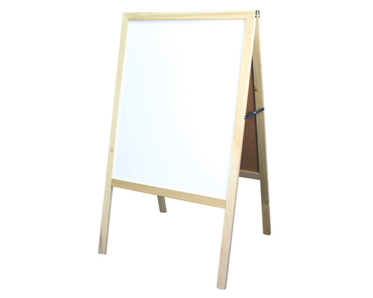 31700 Flip Side Products Natural White Dry Erase/Black Dry Erase Marquee Easel Stand With Natural Wood Easel, White and Black Dry Erase Board, 42” X 24”
