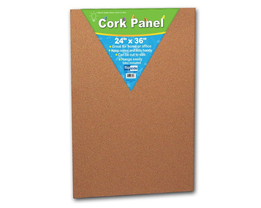 37024 Flip Side Products 24” X 36” Cork Panel Board With Self-Healing, Rounded Cork Wrap Long Edges, Cuttable to Size, Adhesive Tabs Included, 24” X 36” X 0.5”, Brown Color, 12 Pieces per Order