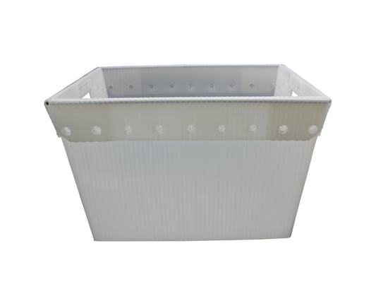 4010 Flip Side Products Translucent Plastic Storage Postal Tote With Durable Corrugated Plastic, Lightweight, 11 Us Gallons, Reinforced Wire Rim, Wrapped Hand Holes, Lid Sold Separately, Shipped Pre-assembled, 18.25” X 13.25” X 11.6”