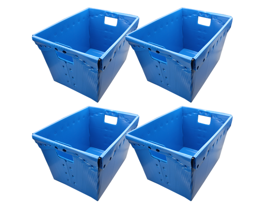 401 Flip Side Products Plastic Storage Postal Tote With Durable Corrugated Plastic, Lightweight, 11 Us Gallons, Reinforced Wire Rim, Wrapped Hand Holes, Lid Sold Separately, Shipped Pre-assembled, 18.25” X 13.25” X 11.6”, Pack of 4