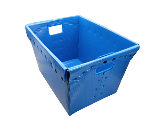 40192 Flip Side Products Primary Assorted Plastic Storage Postal Tote With Durable Corrugated Plastic, Lightweight, 11 Us Gallons, Reinforced Wire Rim, Wrapped Hand Holes, Lid Sold Separately, Shipped Pre-assembled, 18.25” X 13.25” X 11.6”, Pack of 4