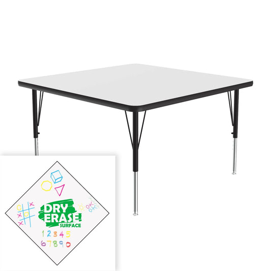ADE-SQ Correll Inc. School and Church Square Dry Erase Markerboard Activity Tables With 1 1/4” Thick High Density Particle Board, Backer Sheet, Leg Mounting Brackets Adjustable to 19” to 29” in 1” Increments, Cube: 2.95, 3.75, 4.65