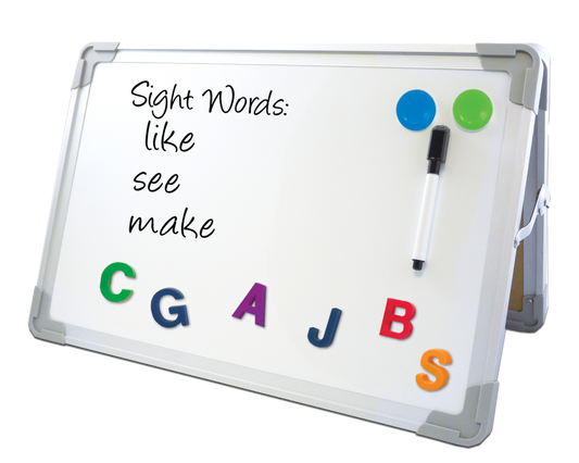 50000 Flip Side Products Desktop Easel Set With Two Magnetic Dry Erase Surfaces, Lightweight Aluminum Frame, Rounded Plastic Corners, Locking Hinges, Includes Dry Erase Pen and 2 Colorful Disk Magnets, 18” X 12”, Sold in Bundles of 5