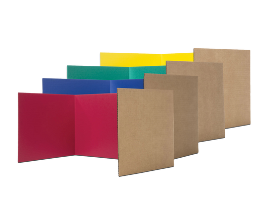 60045 Flip Side Products Study Carrel Color Assortment With Tri-Fold Sturdy Lightweight Corrugated, 12” X 48” Product Dimension, 12” X 12.75” Side Panels, 12” X 22.5” Center Panels, 6 Each Solid Color, Pack of 24