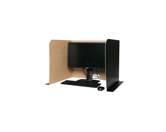 6186 Flip Side Products Computer Lab Privacy Screens With Sturdy Lightweight Corrugated Board, Kraft Interior, 6” X 2.5” Cord Cutout, Large Size, 22” X 23” Side Panels, 26” X 23” Center Panel, 70” Wide X 23” High X 0.125”, Assembly Instructions Included