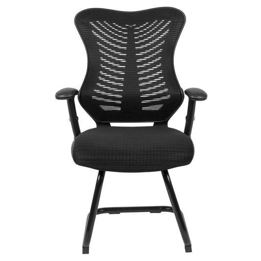 BL-ZP-806C-GG Flash Furniture Designer Black Mesh Sled Base Side Reception Chair With Adjustable Arms Ideal For Business Offices Features Waterfall Seat Reduces Pressure On Your Legs / 3.5 Inches Seat Thickness / 250 Lbs Weight Capacity