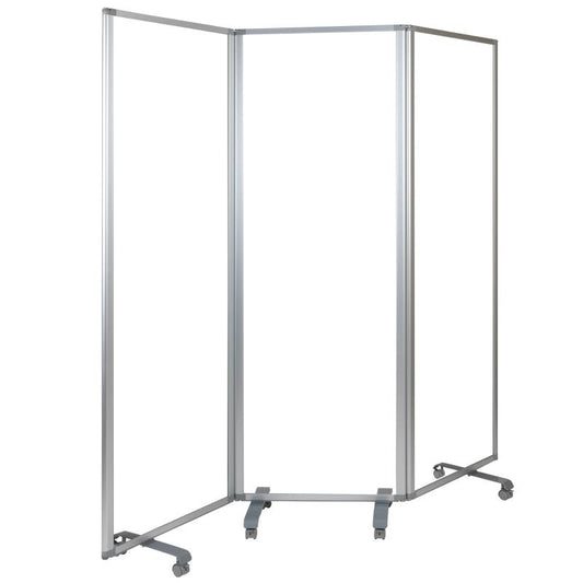 BR-PTT001 Flash Furniture Transparent Acrylic Mobile Partition With Lockable Casters, 72"H X 24"L (3 Sections Included) For Commercial Use Made Of Acrylic Panel Prevents Airborne Contaminants From Passing Through /23.75"W x 2.625"D x 71.125"H Folded Size