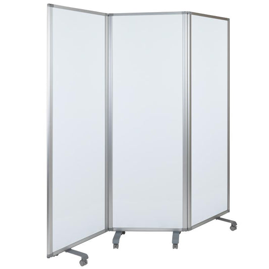 BR-PTT001 Flash Furniture Mobile Magnetic Whiteboard Partition With Lockable Casters, 72"H X 24"W (3 Sections Included) For Commercial Use Aluminum Border Enclosure And Dual-wheel Locking Casters / 21"W x .875"D x 66.5"H Board Size