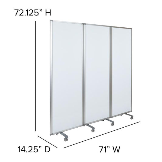 BR-PTT001 Flash Furniture Mobile Magnetic Whiteboard Partition With Lockable Casters, 72"H X 24"W (3 Sections Included) For Commercial Use Aluminum Border Enclosure And Dual-wheel Locking Casters / 21"W x .875"D x 66.5"H Board Size
