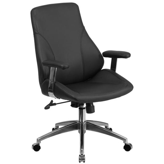 BT-90068M Flash Furniture Mid-Back Black Leathersoft Smooth Upholstered Executive Swivel Office Chair With Arms Designed For Commercial Use Features Back And Seat In Unison For A Comfortable Seating Position / 2 Inches Seat Thickness