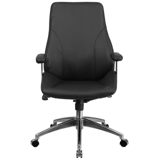 BT-90068M Flash Furniture Mid-Back Black Leathersoft Smooth Upholstered Executive Swivel Office Chair With Arms Designed For Commercial Use Features Back And Seat In Unison For A Comfortable Seating Position / 2 Inches Seat Thickness