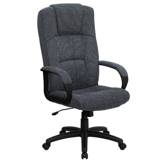 BT-9022 Flash Furniture High Back Gray Fabric Executive Swivel Office Chair With Arms Designed For Commercial Use Features Pneumatic Seat Height Adjustment, 360 Degrees Swivel / 250 Lbs Weight Capacity