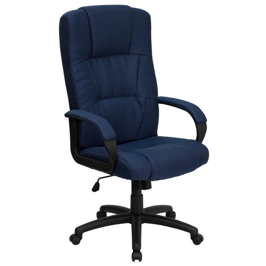 BT-9022 Flash Furniture High Back Navy Blue Fabric Executive Swivel Office Chair With Arms Designed For Commercial Use Feaures Tilt Lock Mechanism Rocks/tilts The Chair And Locks In An Upright Position , 360 Degrees Swivel / 250 Lbs Weight Capacity