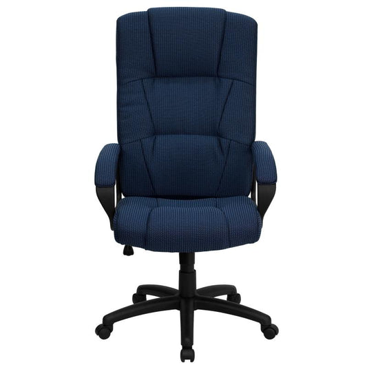 BT-9022 Flash Furniture High Back Navy Blue Fabric Executive Swivel Office Chair With Arms Designed For Commercial Use Feaures Tilt Lock Mechanism Rocks/tilts The Chair And Locks In An Upright Position , 360 Degrees Swivel / 250 Lbs Weight Capacity