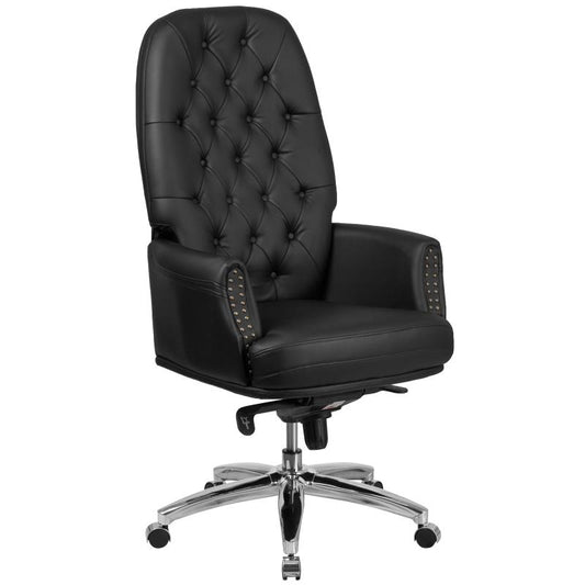 BT-90269H Flash Furniture High Back Traditional Tufted Black Leathersoft Multifunction Executive Swivel Ergonomic Office Chair With Arms Designed For Commercial Use Features Heavy Duty Chrome Base, Dual Wheel Casters / 250 Lbs Weight Capacity