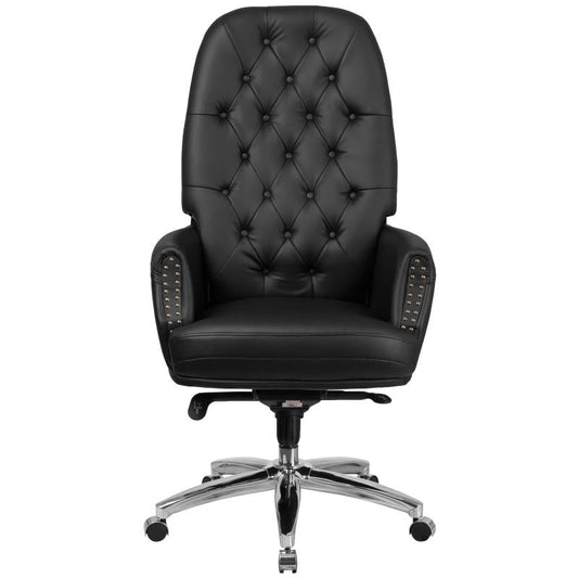 BT-90269H Flash Furniture High Back Traditional Tufted Black Leathersoft Multifunction Executive Swivel Ergonomic Office Chair With Arms Designed For Commercial Use Features Heavy Duty Chrome Base, Dual Wheel Casters / 250 Lbs Weight Capacity