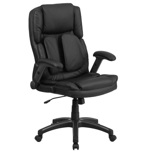 BT-90275H Flash Furniture Extreme Comfort High Back Black Leathersoft Executive Swivel Ergonomic Office Chair With Flip-up Arms Designed For Commercial Use ,250 Lbs Weight Capacity /21.75W x 20D
