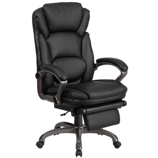 BT-90279H Flash Furniture High Back Black Leathersoft Executive Reclining Ergonomic Swivel Office Chair Features Outer Lumbar Cushion And Arms Designed For Commercial Use With 250 Lbs Weight Capacity / 22W x 19D