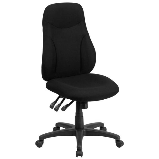 BT-90297H Flash Furniture High Back Black Fabric Multifunction Swivel Ergonomic Task Office Chair Designed For Commercial Use With Multi-tilt Lock Mechanism Rocks/tilts And Locks ,  250 Lbs Weight Capacity / 20.5W x 19D