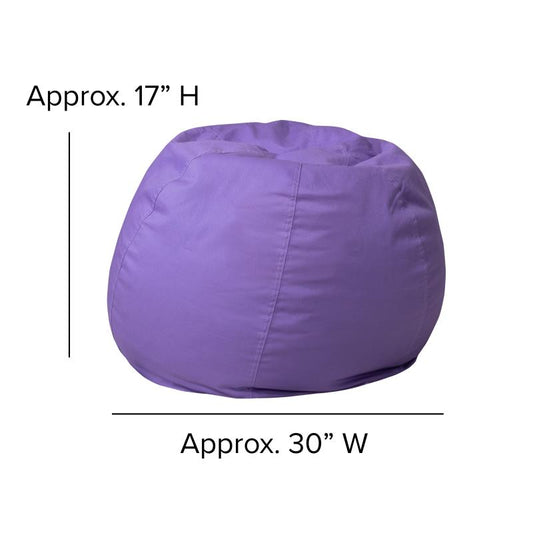 DG-BEAN-SMALL Flash Furniture Small Solid Purple Refillable Bean Bag Chair For Kids And Teens Great For Playrooms, Dorm Rooms And Family Rooms With Safety Metal Zipper Secures Polystyrene Polymeric Beads / 30W x 30D x 18H