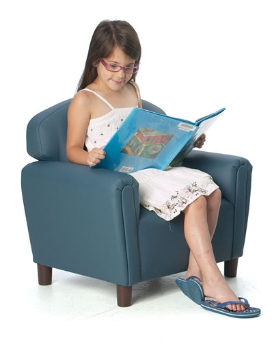 FP-200 Brand New World Preschool Enviro-Child Upholstery Chair        Provides “The Look and Feel” of Home for Ages 3-6, Built With Sturdy Hardwood Frame, Comfortable Dense Foam and PVC-Free - Dimensions: 26”L X 18”D X 24”H, Legs: 4.0”, Seat Height: 12.5”
