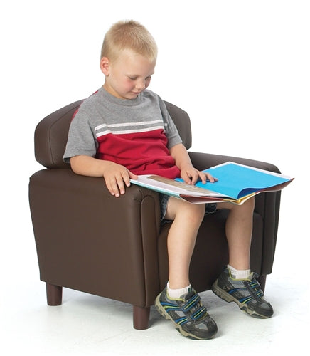 FP-200 Brand New World Preschool Enviro-Child Upholstery Chair        Provides “The Look and Feel” of Home for Ages 3-6, Built With Sturdy Hardwood Frame, Comfortable Dense Foam and PVC-Free - Dimensions: 26”L X 18”D X 24”H, Legs: 4.0”, Seat Height: 12.5”