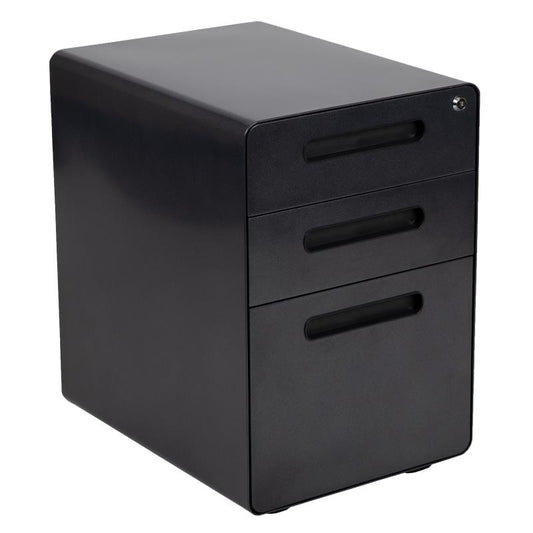 HZ-AP535-01 Flash Furniture Ergonomic 3-Drawer Mobile Locking Filing Cabinet With Anti-tilt Mechanism And Hanging Drawer For Legal & Letter Files(Color Black) Designed To Fit Under Most Tables And Desks, 250 Lbs Weight Capacity