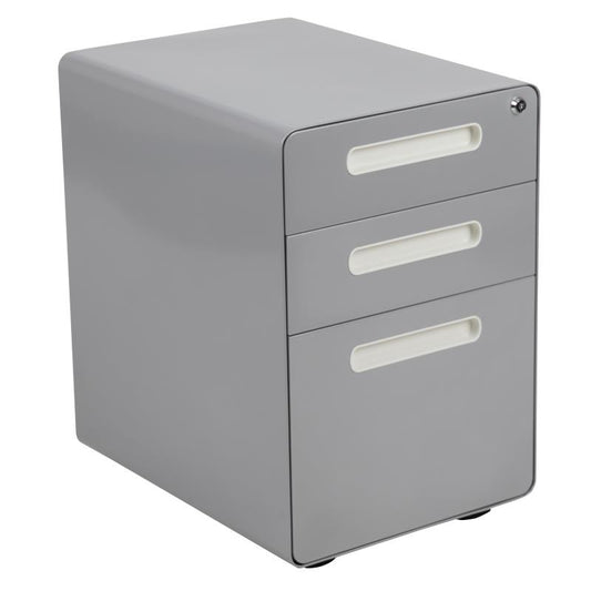 HZ-AP535-01 Flash Furniture Ergonomic 3-drawer Mobile Locking Filing Cabinet With Anti-tilt Mechanism And Hanging Drawer For Legal & Letter Files (Color Gray) Designed To Fit Under Most Tables And Desks, 250 Lbs Weight Capacity