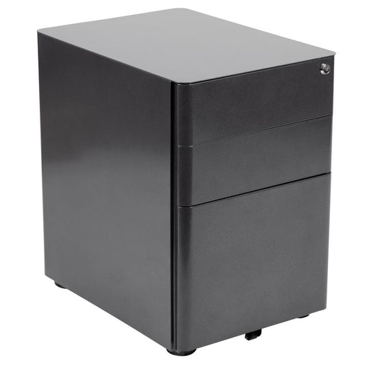 HZ-CHPL-01 Flash Furniture Modern 3-Drawer Mobile Locking Filing Cabinet With Anti-tilt Mechanism And Hanging Drawer For Legal & Letter Files (Black) Designed To Fit Under Most Tables And Desks / 250 Lbs , 13"W x 18.75"D x 11.5"H
